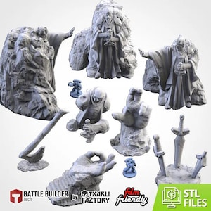 Ruinas y estatuas / Escenografía y terreno en miniatura para juegos de guerra de 32/28 mm