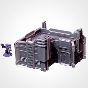 May include: A grey, futuristic cube with detailed panels, vents, and a ladder. The top features a textured surface and additional mechanical components. The design suggests a sci-fi or industrial theme, with intricate detailing and a metallic aesthetic.