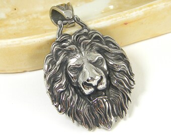 Small Pendant Sterling Silver Power Lion Medallion Mens Necklace Masculine