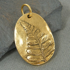 Gold Fern Pendant, Nature Pendant, Botanical Jewelry Charm, Gold Leaf Pendant |NC3-08
