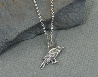 Raven Necklace, Sterling Silver Bird Necklace, Tiny Small Little Crow Raven Black Bird Charm Necklace |NS1-8