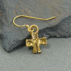 Mens Cross Earring - Small Rustic Christian Cross Gold Religious Earring Jewelry for Him Man, Father’s Day gift |EC3-14