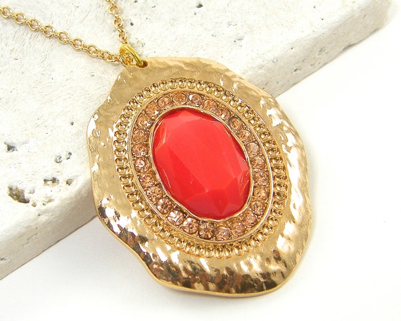 Large Red Textured Necklace