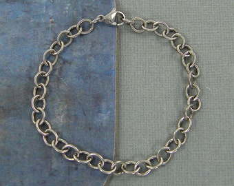 Oxidized Silver Chain Bracelet, Silver Plated Oval Link Chain Bracelet Men's Women's Unisex Jewelry |CRCL