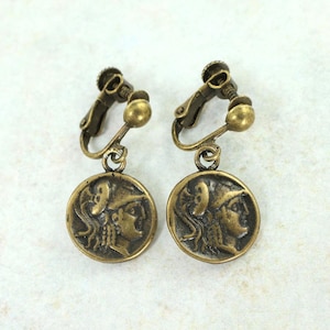 Gold Coin Clip on Earrings, Coin Jewelry, Greek Clip on Earrings, Replica Ancient Roman Coin Clip Earrings |EC3-92