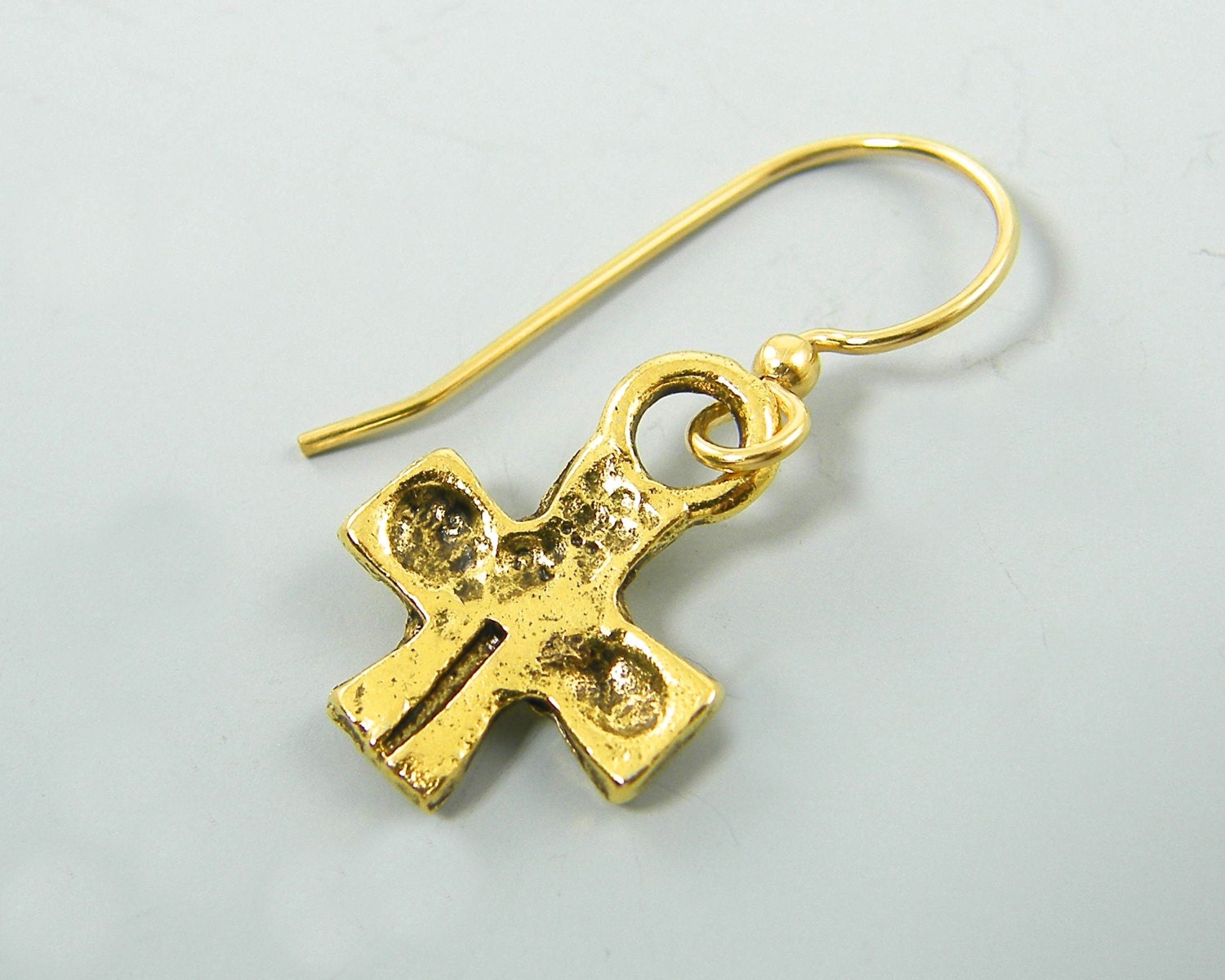 Mens Cross Earring Small Rustic Christian Cross Gold Etsy