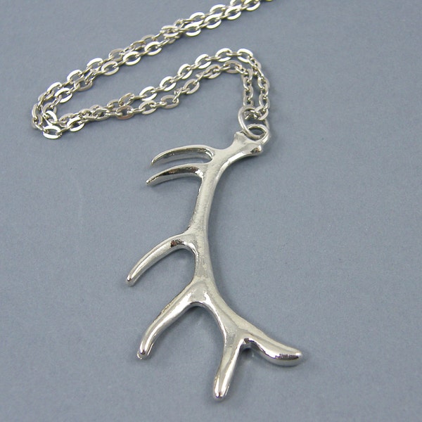 Silver Antler Necklace, Stag Deer Antler Pendant Necklace |SJ1-6