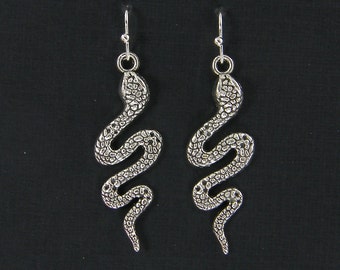 Long Silver Snake Earrings, Silver Reptile Lover Dangle Earrings, Boho Snake Charmer PIERCED Earrings, Animal Nature Jewelry |EC2-3