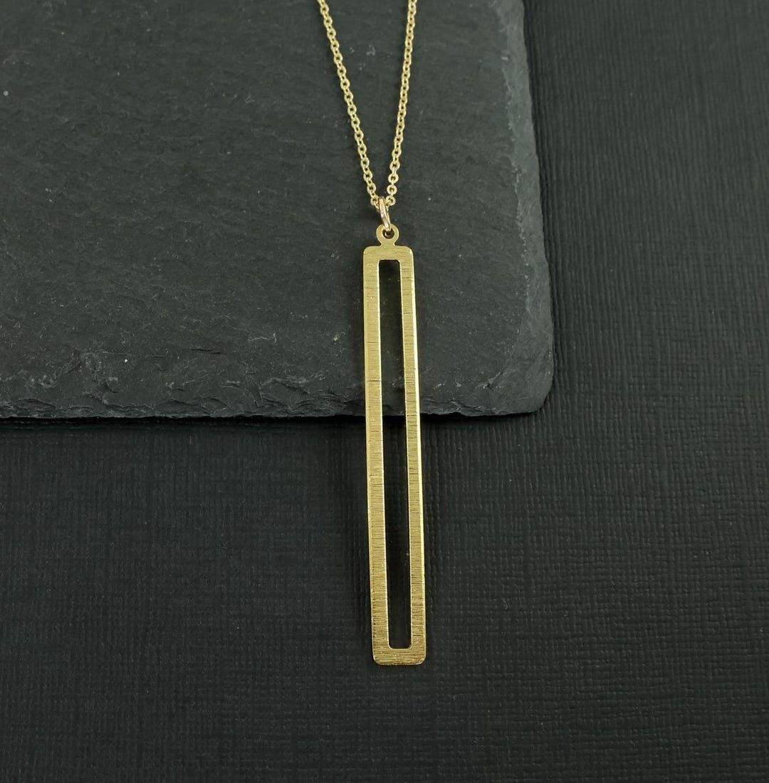 Long Thin Gold Vertical Bar Necklace, Simple Textured Minimalist ...