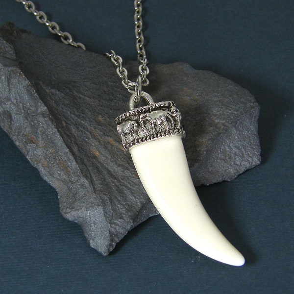 Fang Necklace, Elephant Tusk Necklace, Faux Ivory Claw Necklace, Animal Jewelry |NC1-28