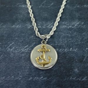 Men’s Anchor Necklace, Silver and Gold Nautical Pendant, Choice of Chain Style and Length |NC2-9