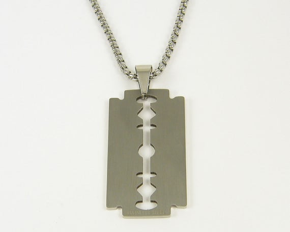 PROSTEEL Punk Silver Razor Blade Pendant Cool Men Boys Necklaces