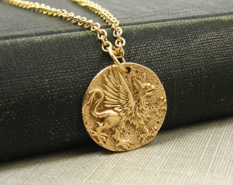 Griffin Necklace, Bronze Greek Mythology Necklace, Fantasy Jewelry |NG1-7