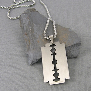 Stainless Steel Silver-Tone Razor Blade Pendant Necklace