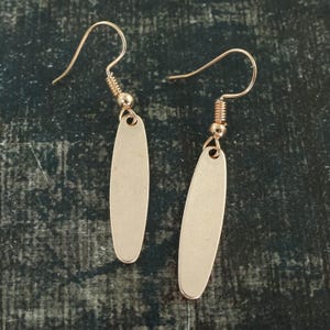 Minimalist Brushed Rose Gold Dangle Earrings, Simple Modern Oval Drop PIERCED Earrings |EC12-27