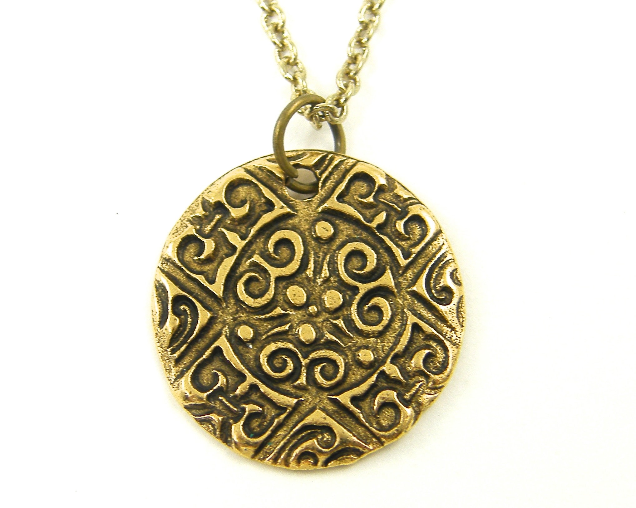 Men's Medallion Necklace Antique Gold Ancient Style Faux Etsy 日本