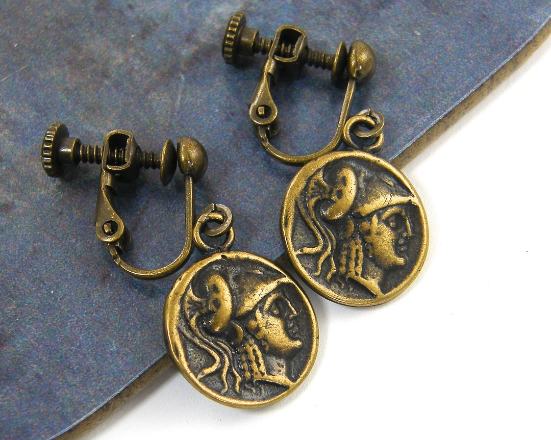 Gold Coin Clip on Earrings, Coin Jewelry, Greek Clip on Earrings ...
