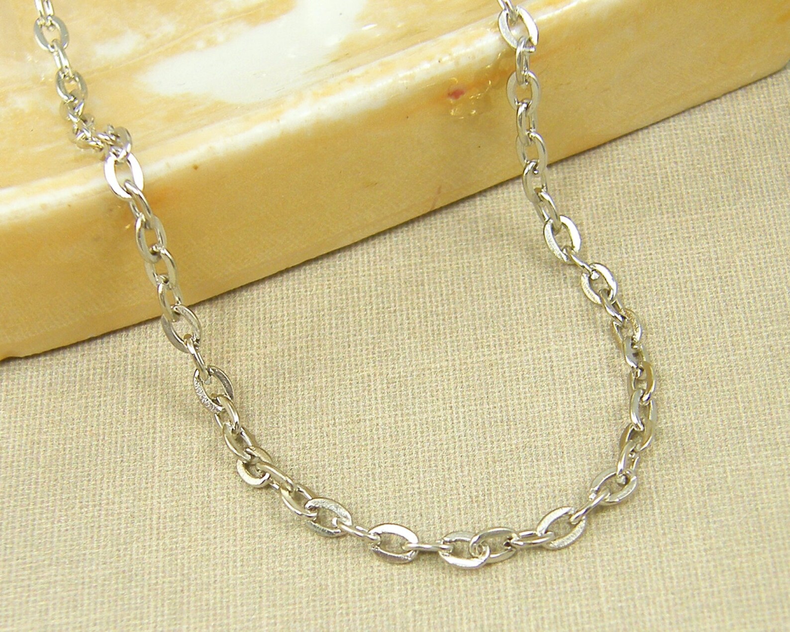30 Inch Antique Silver Necklace Chain Medium Link Antique Etsy