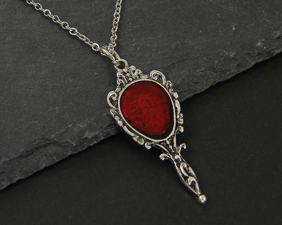 Dark Blood Red Antique Silver Necklace, Ornate Scarlet Goth Gothic ...