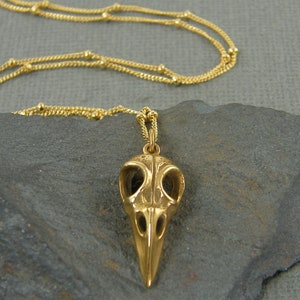 Bird Skull Necklace, Bronze Raven Gold Bird Skull Necklace, Gothic Animal Skull Necklace |NC1-47