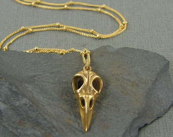 Bird Skull Necklace, Bronze Raven Gold Bird Skull Necklace, Gothic Animal Skull Necklace |NG1-10