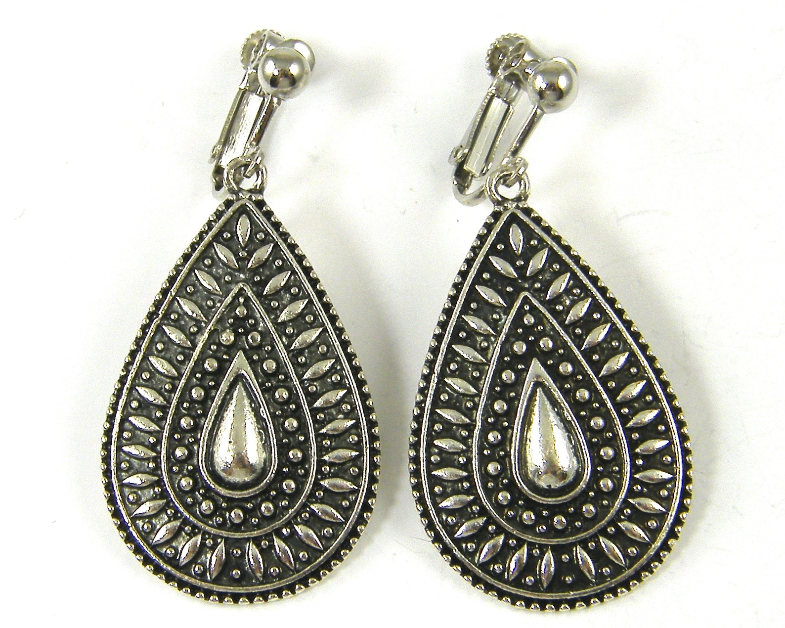 Silver Teardrop Clip on Earrings Silver Dangle Clip Earrings Etsy