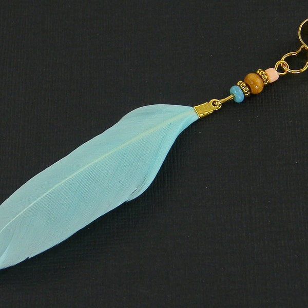 Aqua Feather Ear Cuff in Gold, Turquoise and Gold Feather Dangles Earcuff Non Pierced Earring |EC10-16