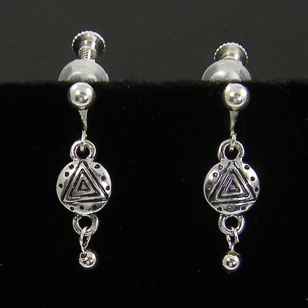Small Silver Clip on Earrings, Tiny Silver Triangle Little Dangle Screw Back Earrings |EC3-1
