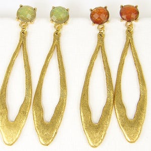 Long Gold Post Earrings, Green Earrings, Long Oval Earrings, Long Green Gold Earrings, Long Textured Green Dangle Pierced Earrings EC3-28 image 5
