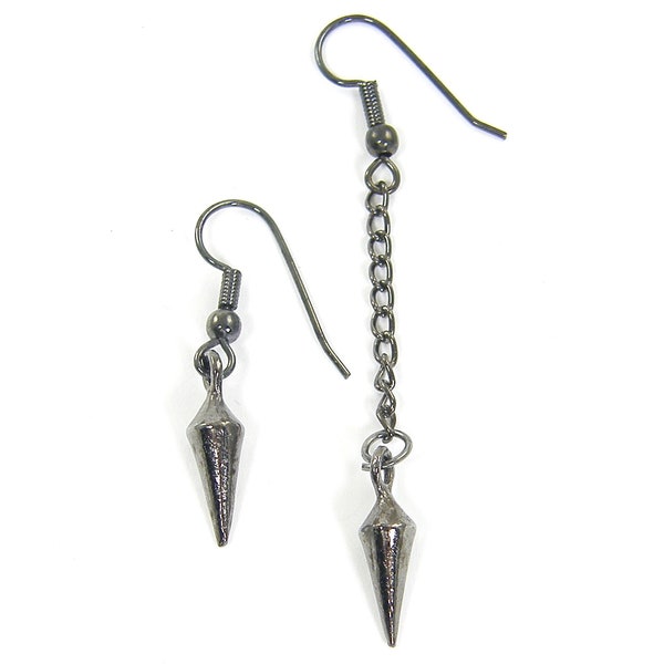 Gunmetal Spike Earrings, Men's Women's Long Short Chain Dangle Earrings, Single Dagger Drop Point PIERCED Earrings |EC2-8