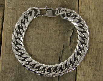Mens Stainless Steel Bracelet, 13mm 1/2 Inch Heavy Thick Curb Link Chain Bracelet for Him Size 8, 8 1/2, 9, 9 1/2, 10 |BC1-2