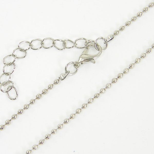 Silver Ball Chain Necklace, Finished Steel Ball Chain 18.5 Inches with Extender Chain Jewelry Supplies Wholesale |NC2-27