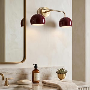 Applique murale double bordeaux, lumière pour meuble-lavabo en laiton, éclairage de salle de bain moderne du milieu du siècle
