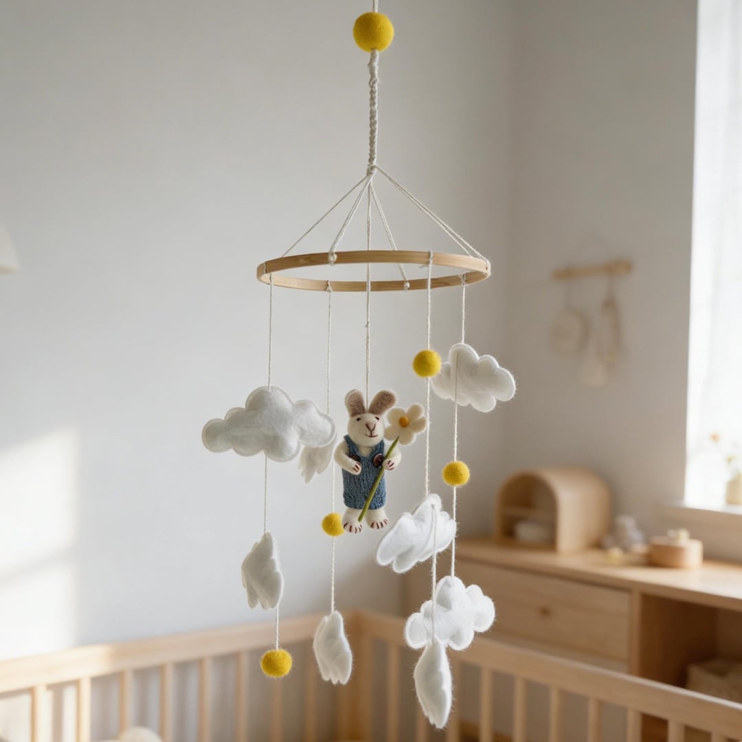 Handmade Wool Felt Bunny Crib Mobile | Spring Easter Nursery Decor - Etsy