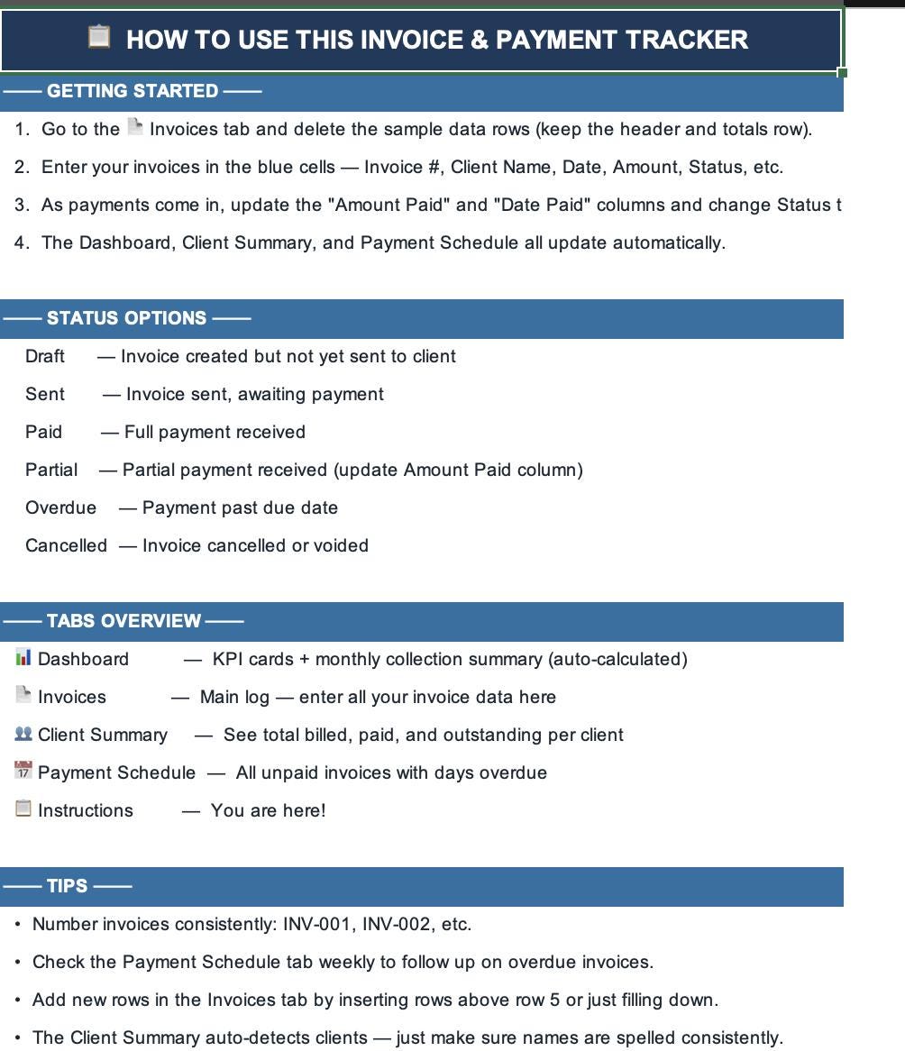 Invoice Payment Tracker | Small Business Excel Spreadsheet (instant ...