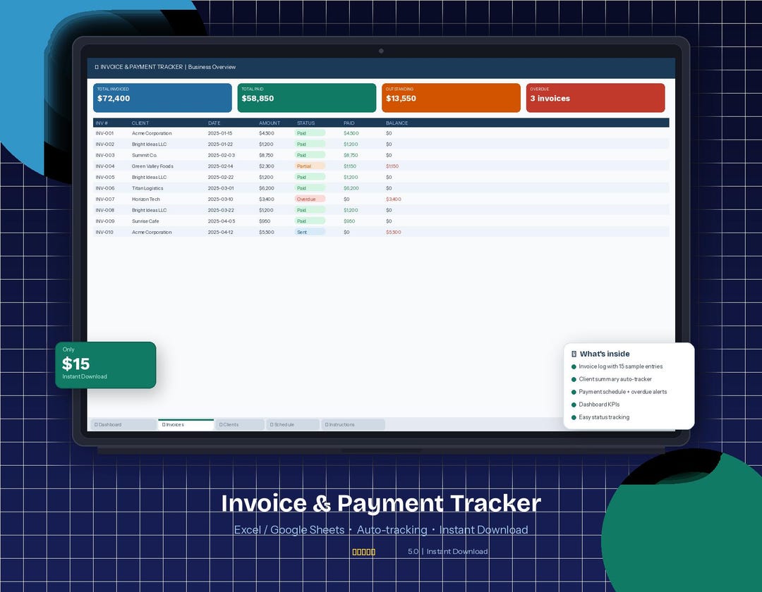 Invoice Payment Tracker | Small Business Excel Spreadsheet (instant ...