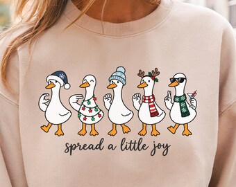ASL Cheer Goose Sweatshirt, Spread a Little Joy Christmas Crewneck, Sign Language Holiday Shirt, Cute Christmas Goose Gift