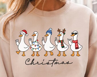 ASL Merry Christmas Goose Sweatshirt, Sign Language Holiday Crewneck, Cute Christmas Goose Shirt, ASL Interpreter Gift