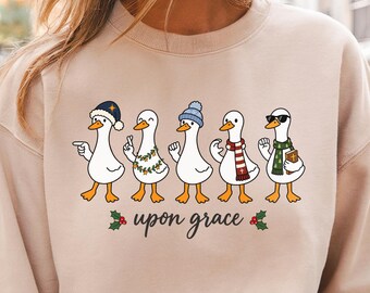 Grace Upon Grace ASL Goose Sweatshirt, Christian Christmas Crewneck, Sign Language Holiday Shirt