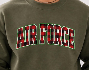 Air Force Christmas Sweatshirt, Buffalo Plaid Air Force Sweater, Christmas Military Shirt, Air Force Gift, Holiday USAF Sweatshirt