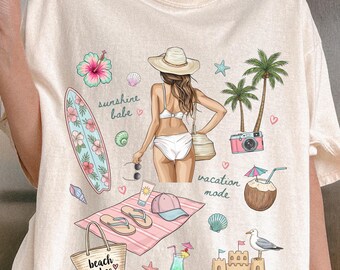 Beach Vibes Graphic T-Shirt, Summer Vacation Shirt, Coastal Tropical Women's Apparel