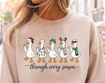 ASL Faith Christmas Sweatshirt, Through Every Season Goose Crewneck, Christian Winter Shirt, Religious Holiday Gift
