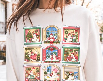Festive Christmas Chicken Sweatshirt, Cozy Holiday Crewneck, Winter Farm Gift