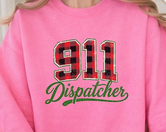 911 Dispatcher Christmas Sweatshirt, Buffalo Plaid Emergency Services Gift