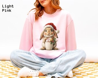 Christmas Bunny Sweatshirt, Cute Rabbit Christmas Sweater, Hot Cocoa Bunny Shirt, Cozy Sweatshirt, Rabbit Lover Gift