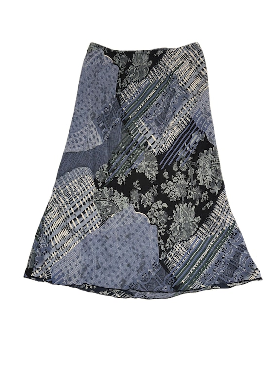 Y2K Patchwork Midi Skirt | Abstract Floral Print | 90s Minimalist