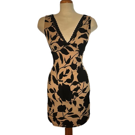 Y2K Venus Floral Bodycon Mini Dress – 90s Vintage Lace Trim Slinky Dress SIZE SMALL