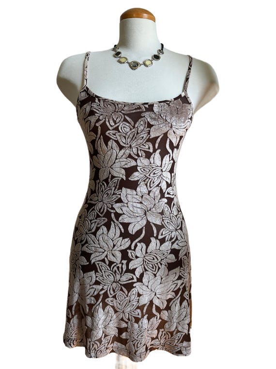 Brown Floral Velvet Mini Dress – Size Small
