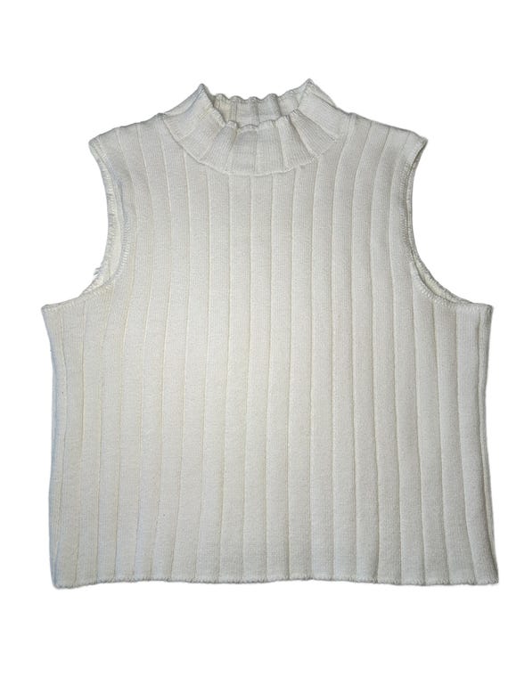 Vintage 90s Cream Cotton Ribbed Mock Neck Tank | Made in Canada