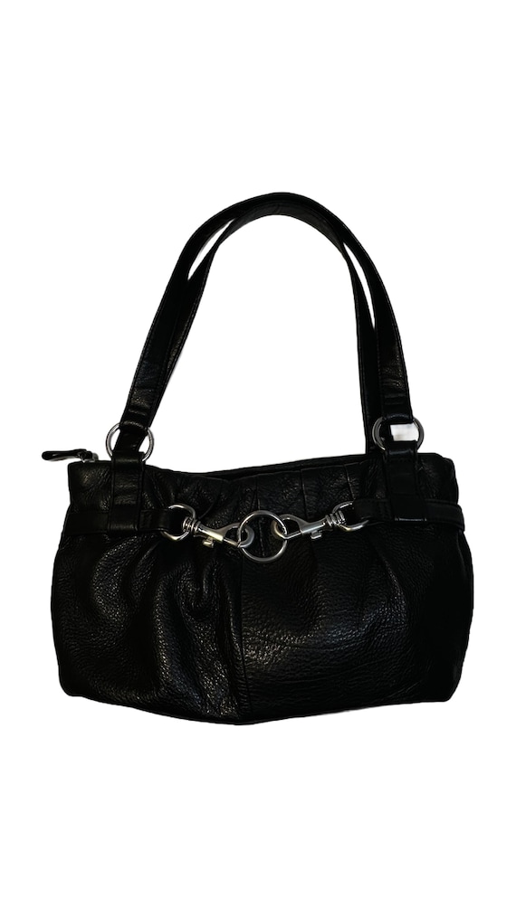 Vintage Y2K St. John’s Bay Black Leather Shoulder Bag – Silver Hardware – Slouchy 2000s Purse